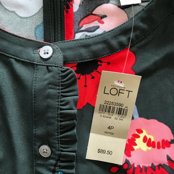 ⭐️HP⭐️ NWT LOFT Floral Shirt Dress Bottle Green - Picture 4 of 8
